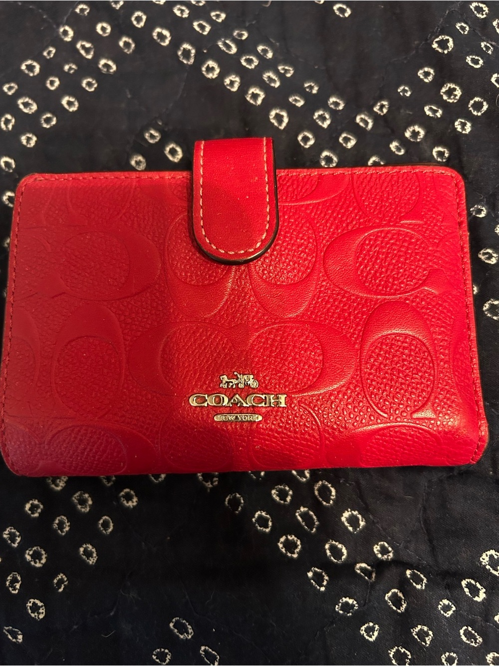 Coach Red Embossed Leather Card & Key Holder